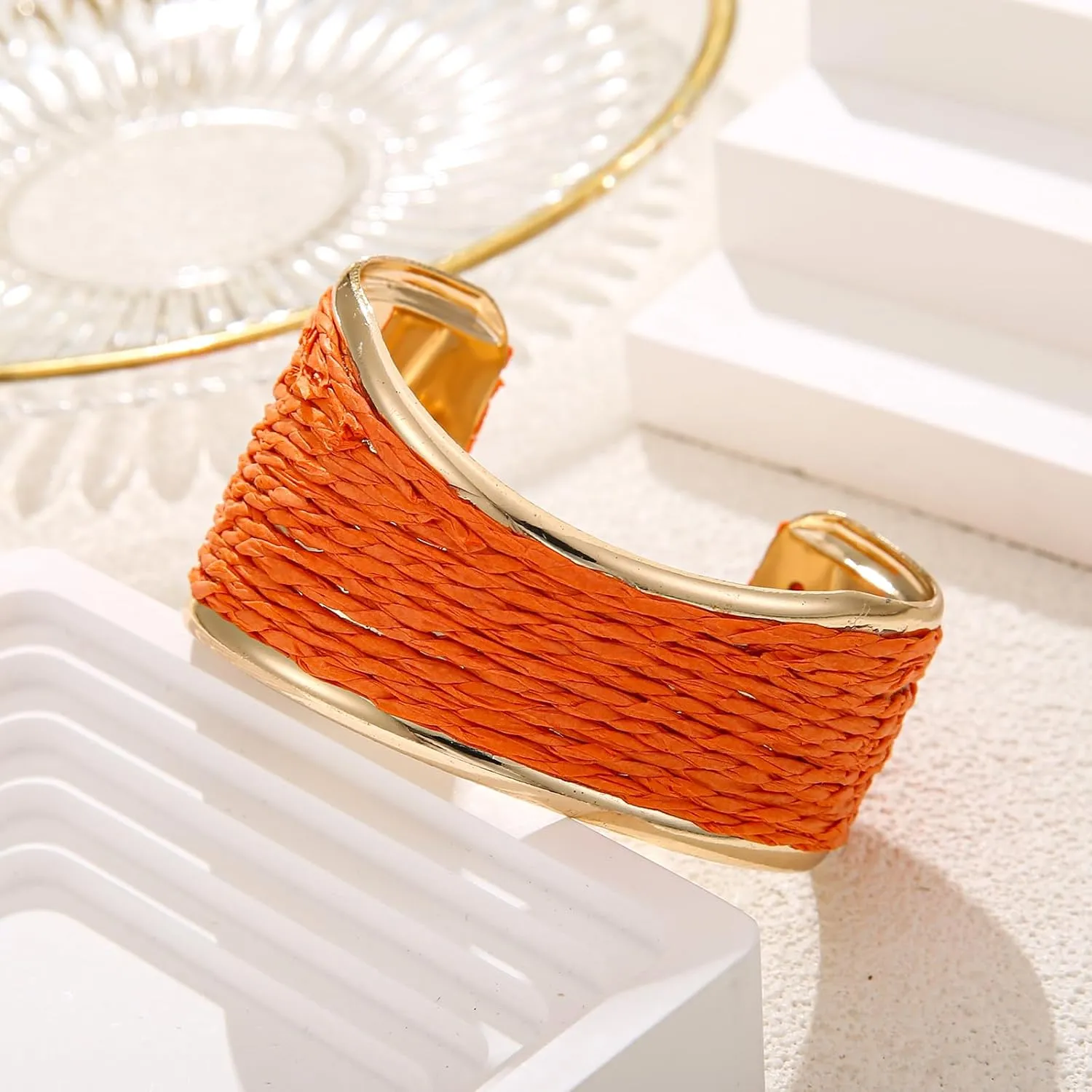 Raffia Irregular Wave Cuff Bracelet for Women, Chunky Bangle Wide Open Cuff Bangle Statement Bracelet
