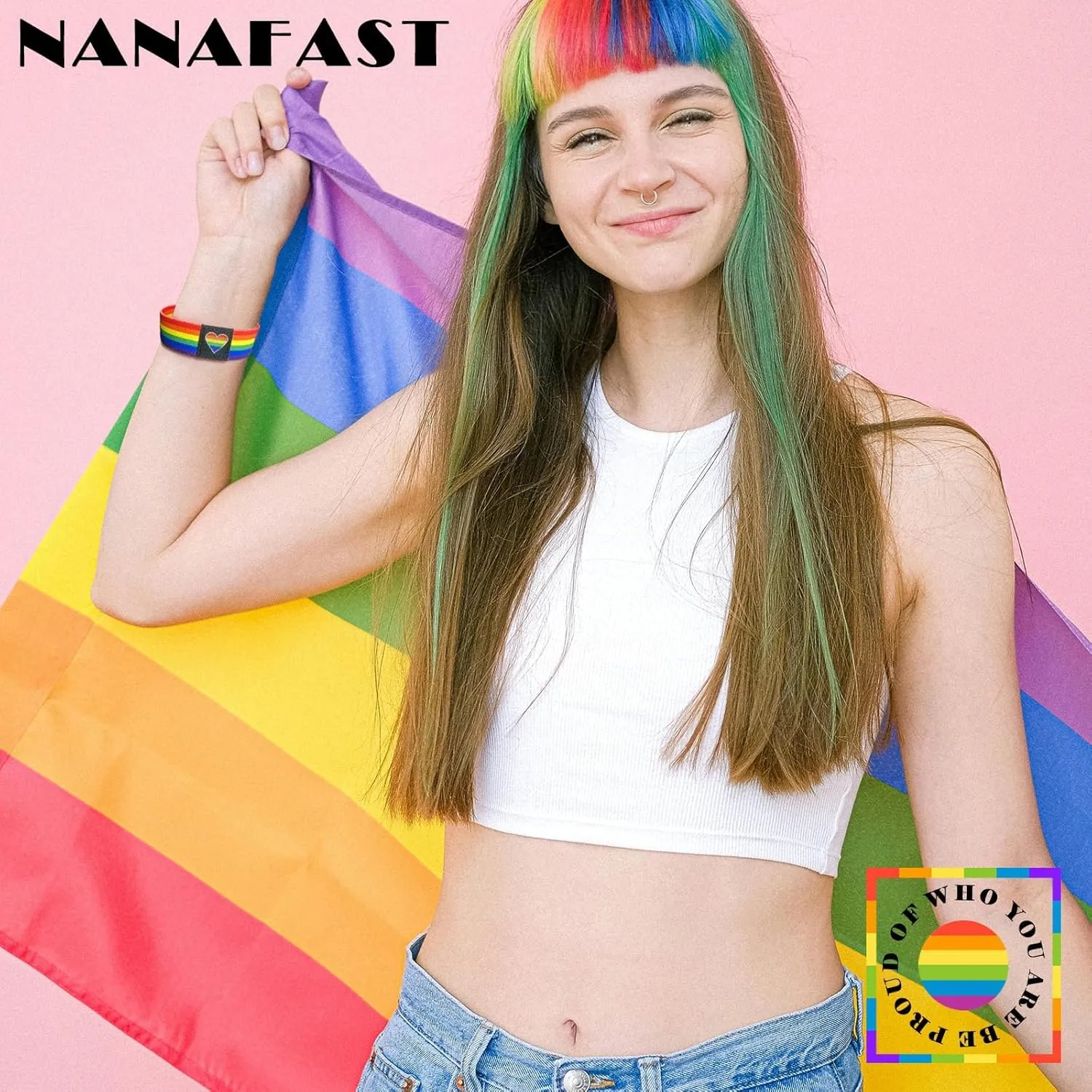 Rainbow LGBT Pride Bracelet for Women Men, Stretch Elastic Band, LGBTQ Wristbands for Pride Month Decorations, Trans Lesbian Accessories Outfits Merch Gifts