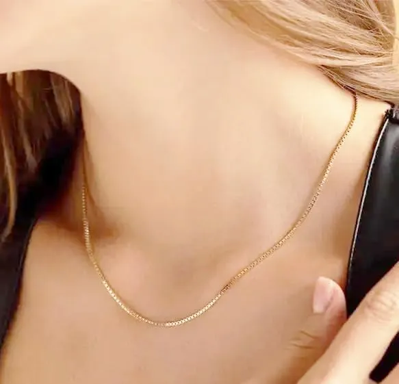 Real 14K Yellow/White Gold Solid Box Chain Necklace for Women and Men Jewelry Gift, Width 0.75mm-1.35mm, Length 16-24inch
