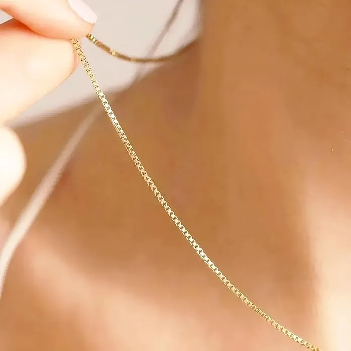 Real 14K Yellow/White Gold Solid Box Chain Necklace for Women and Men Jewelry Gift, Width 0.75mm-1.35mm, Length 16-24inch