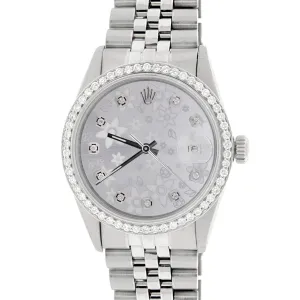 Rolex Datejust 36mm Steel Jubilee Watch with Silver Flower Dial &amp; Diamond Bezel TFJ-142508153