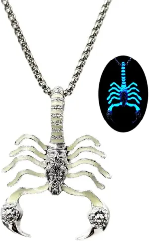 Scorpio Scorpion Necklace Pendant Stainless Steel Luminous Scorpions Insect Necklace for Women Men Cool Glow in the Dark Jewelry Gift