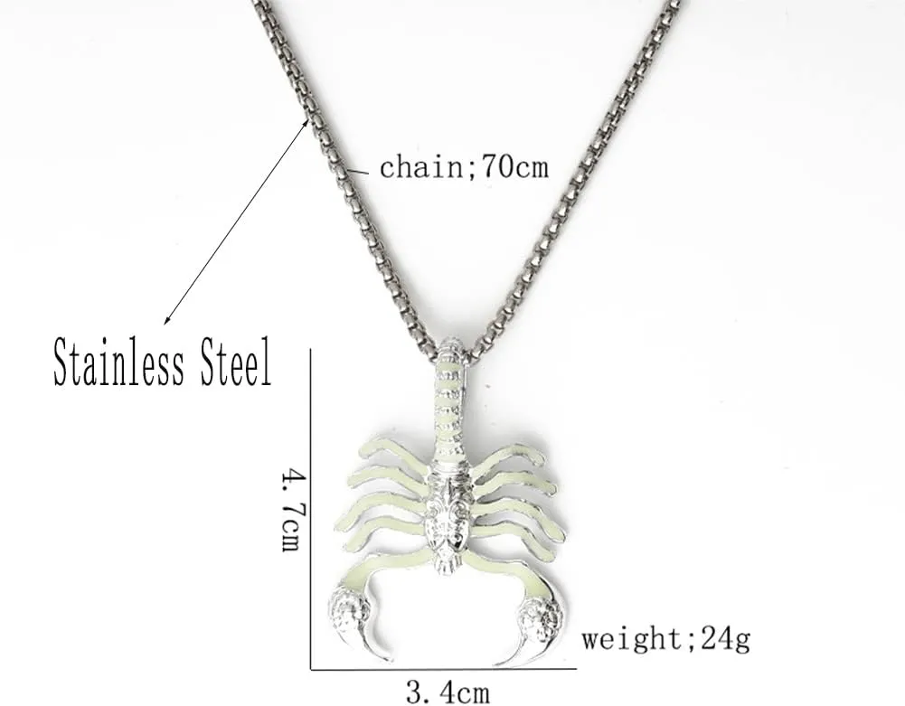 Scorpio Scorpion Necklace Pendant Stainless Steel Luminous Scorpions Insect Necklace for Women Men Cool Glow in the Dark Jewelry Gift