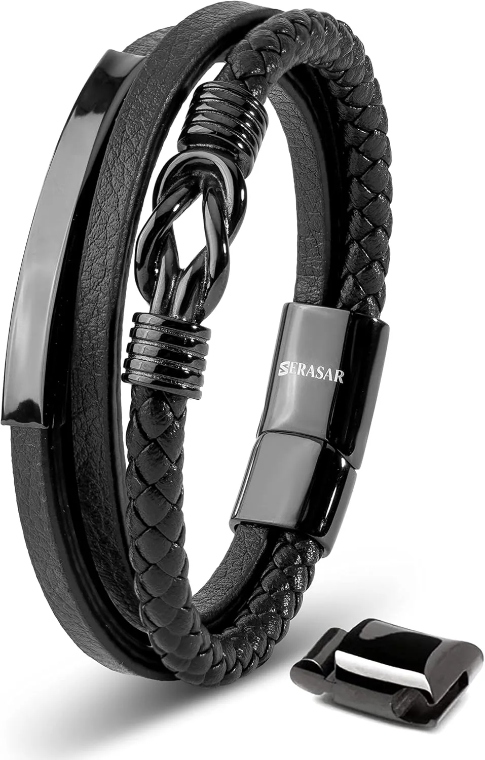 SERASAR Premium Leather Bracelet Men | Stainless Steel Magnetic Clasp | Three Colors | Jewelry Box Included