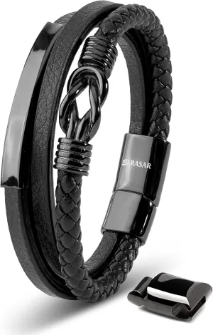 SERASAR Premium Leather Bracelet Men | Stainless Steel Magnetic Clasp | Three Colors | Jewelry Box Included
