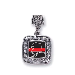 Silver Alaska Thin Red Line Square Memory Charm