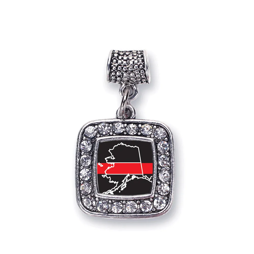 Silver Alaska Thin Red Line Square Memory Charm