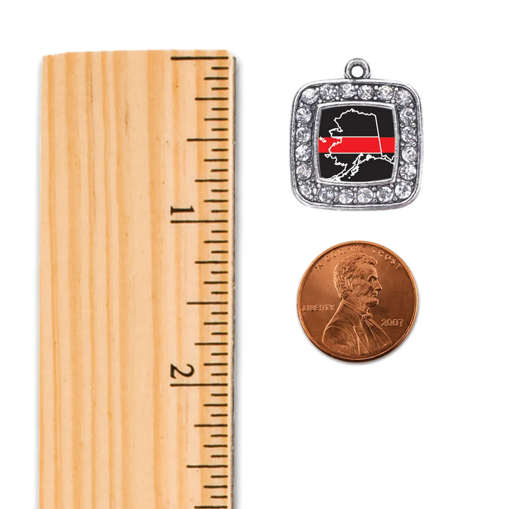Silver Alaska Thin Red Line Square Memory Charm