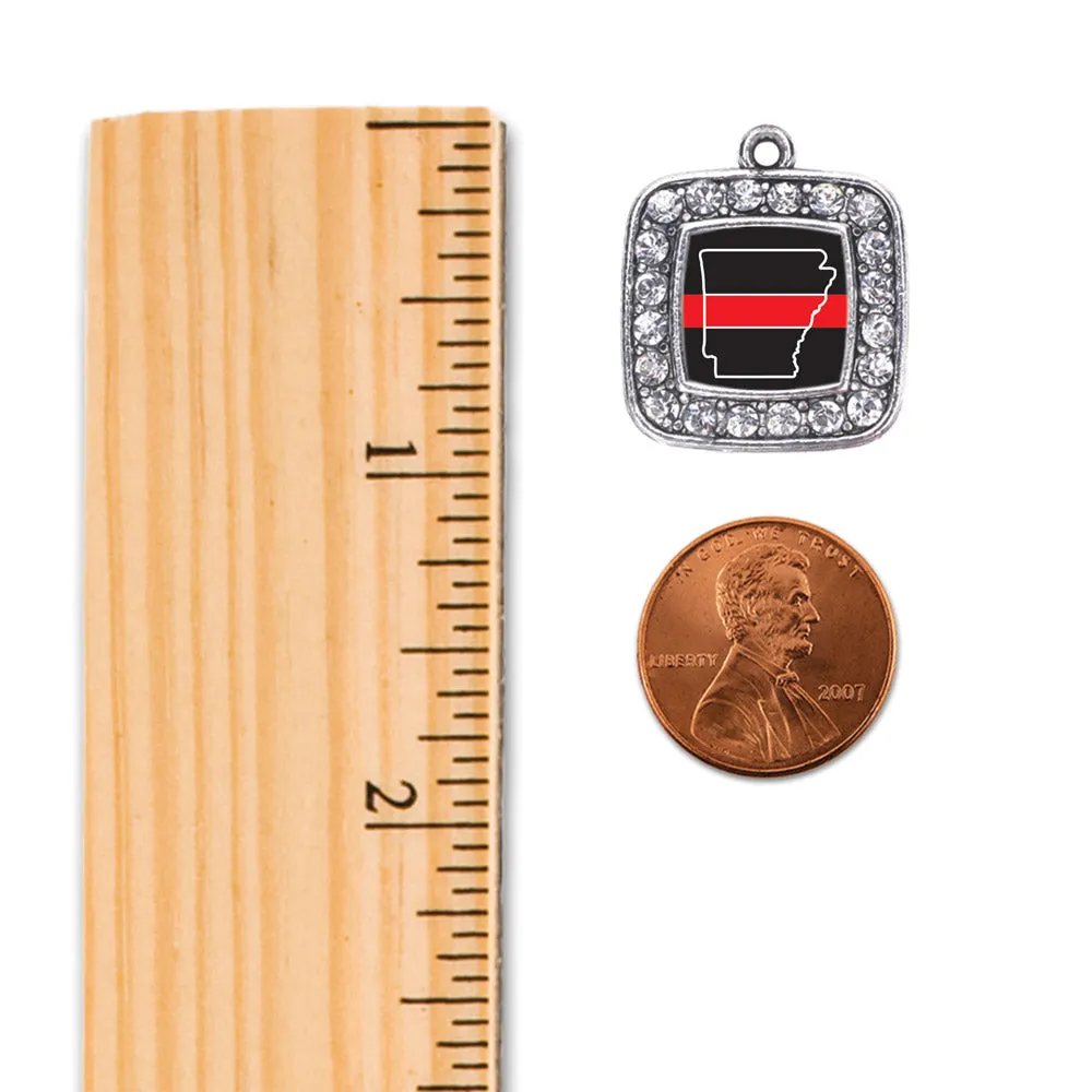 Silver Arkansas Thin Red Line Square Memory Charm