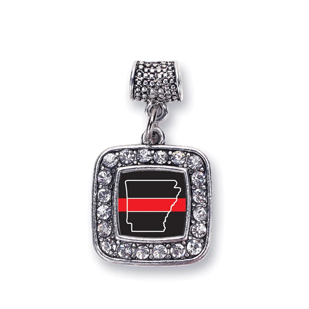 Silver Arkansas Thin Red Line Square Memory Charm