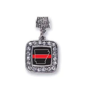 Silver Arkansas Thin Red Line Square Memory Charm