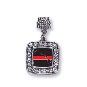 Silver Hawaii Thin Red Line Square Memory Charm