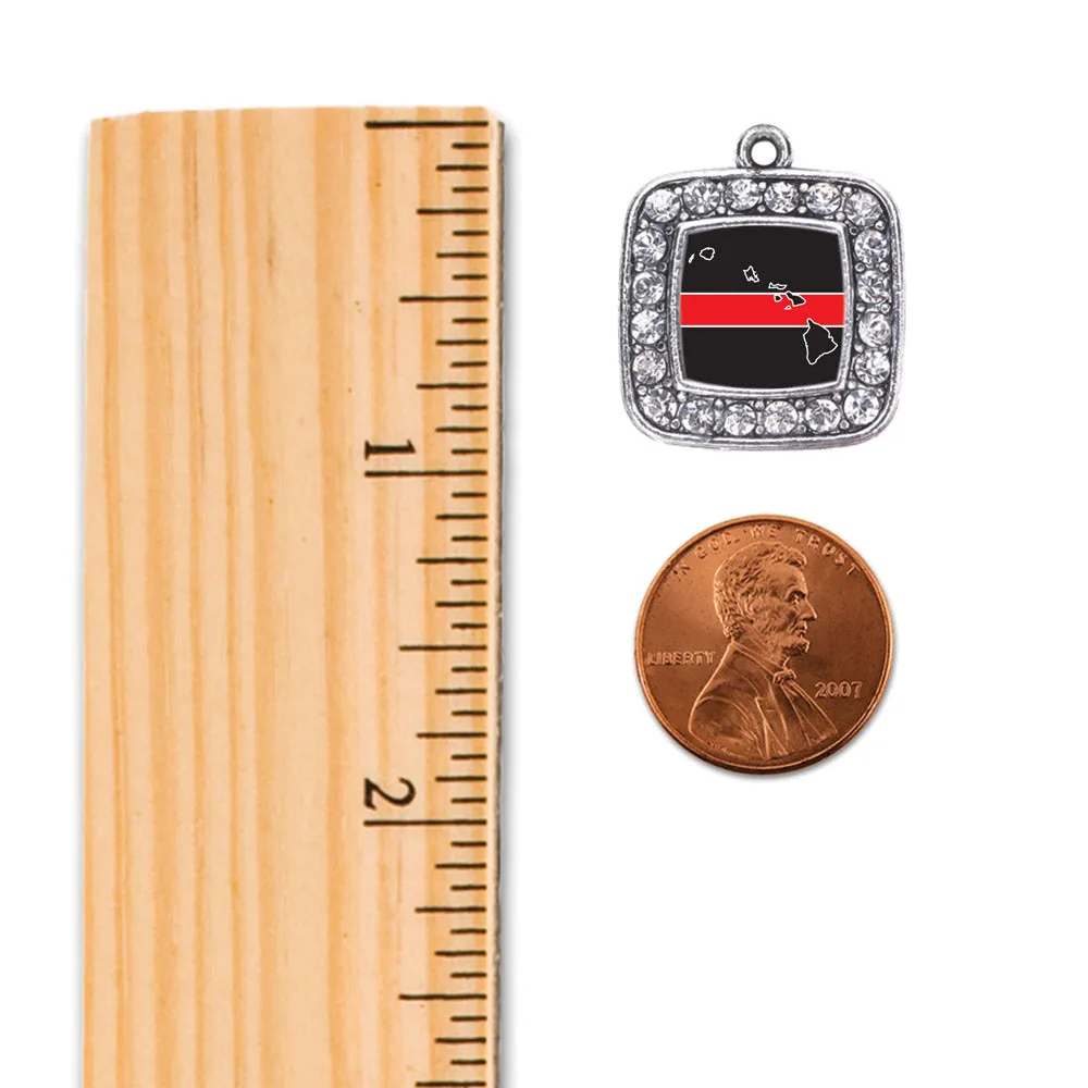 Silver Hawaii Thin Red Line Square Memory Charm