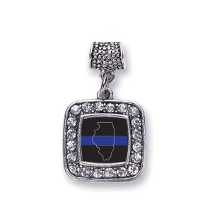 Silver Illinois Thin Blue Line Square Memory Charm