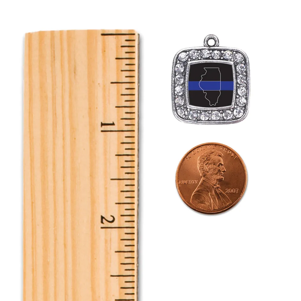 Silver Illinois Thin Blue Line Square Memory Charm