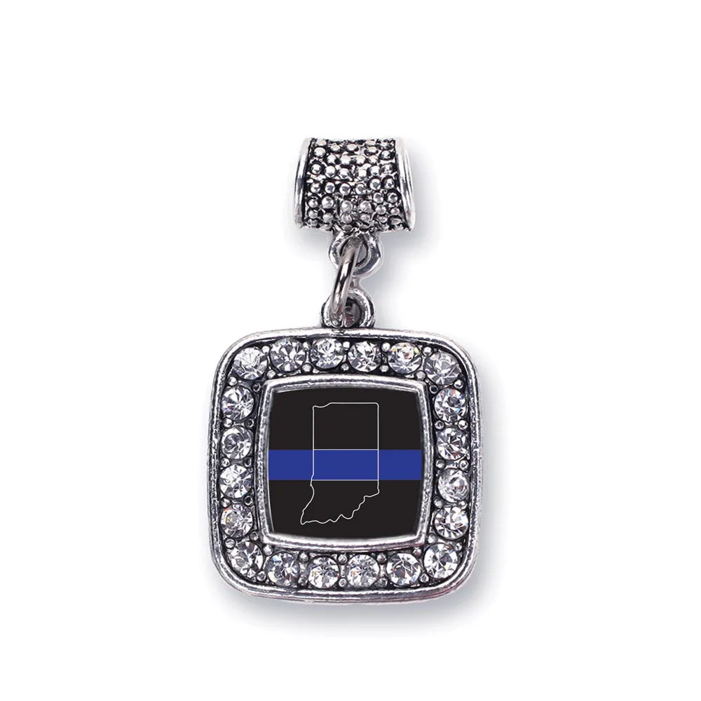 Silver Indiana Thin Blue Line Square Memory Charm