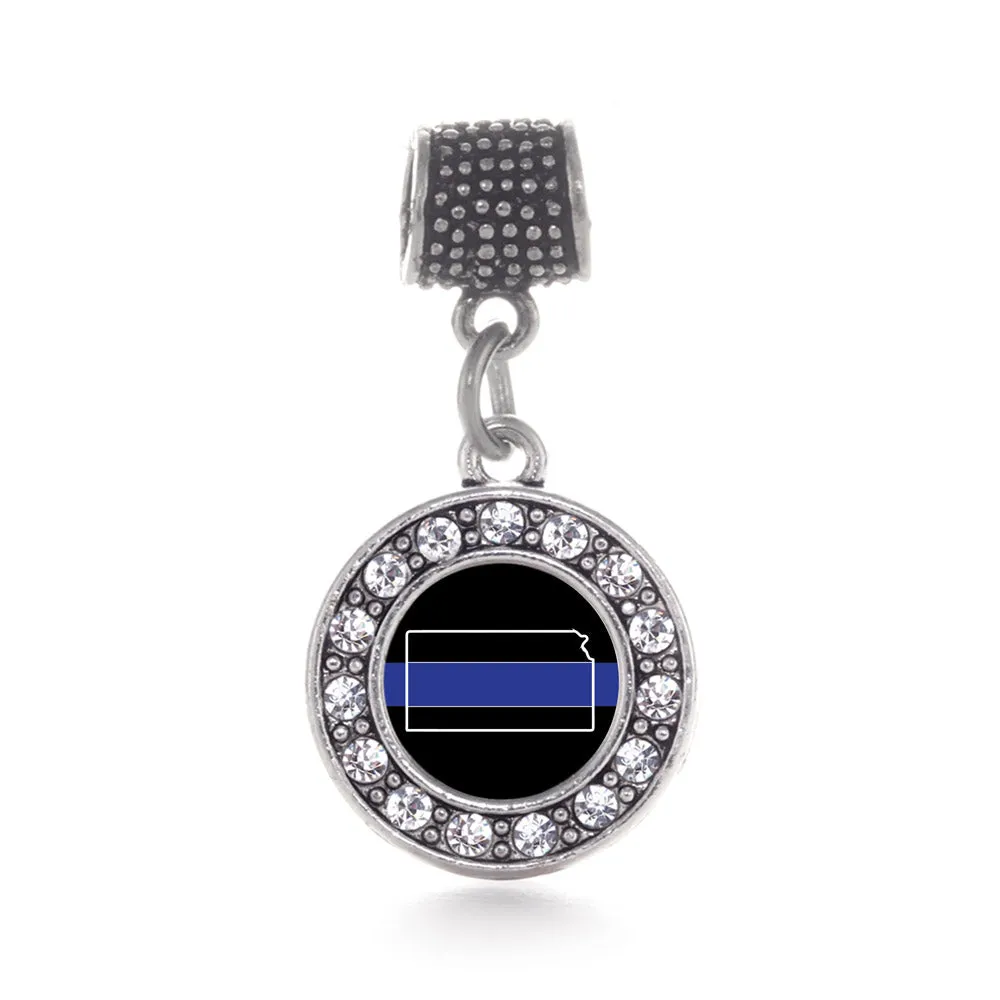 Silver Kansas Thin Blue Line Circle Memory Charm