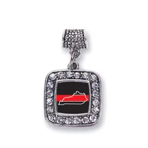 Silver Kentucky Thin Red Line Square Memory Charm