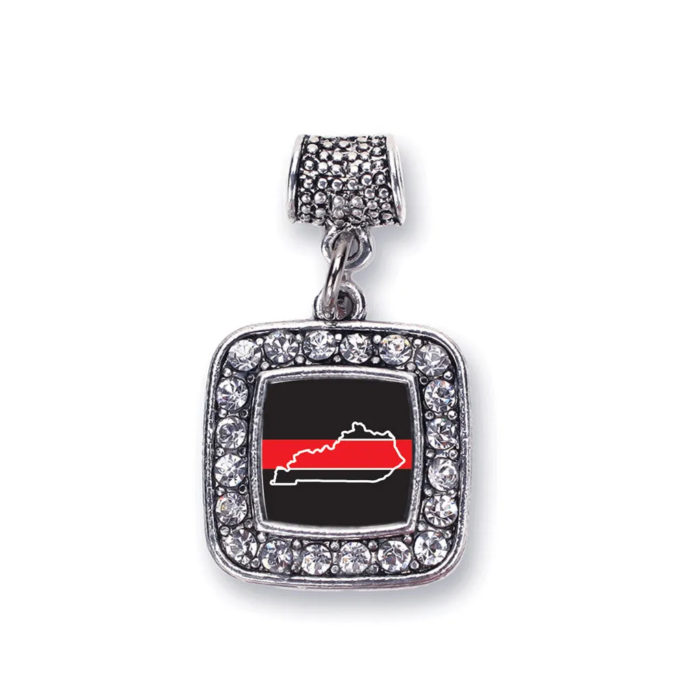Silver Kentucky Thin Red Line Square Memory Charm