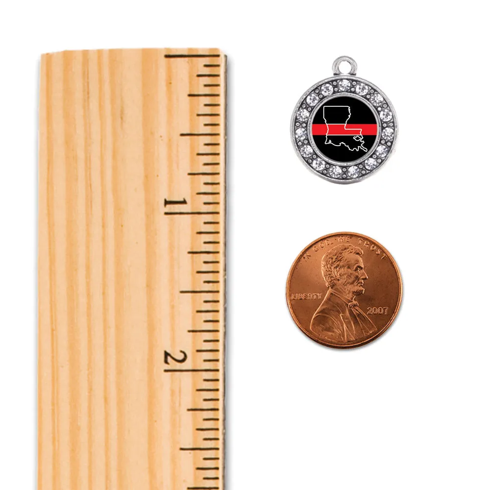 Silver Louisiana Thin Red Line Circle Memory Charm