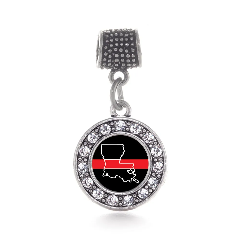 Silver Louisiana Thin Red Line Circle Memory Charm
