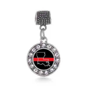 Silver Louisiana Thin Red Line Circle Memory Charm
