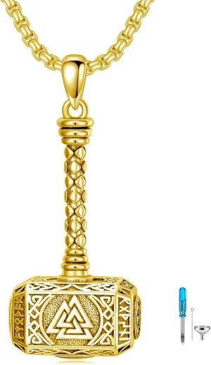 SIMONLY Thors Hammer Necklace 925 Sterling Silver Turquoise Obsidian Tigers Eye Mjolnir Necklace Urn Necklaces for Ashes Viking Cremation Jewelry for Men Women Unisex