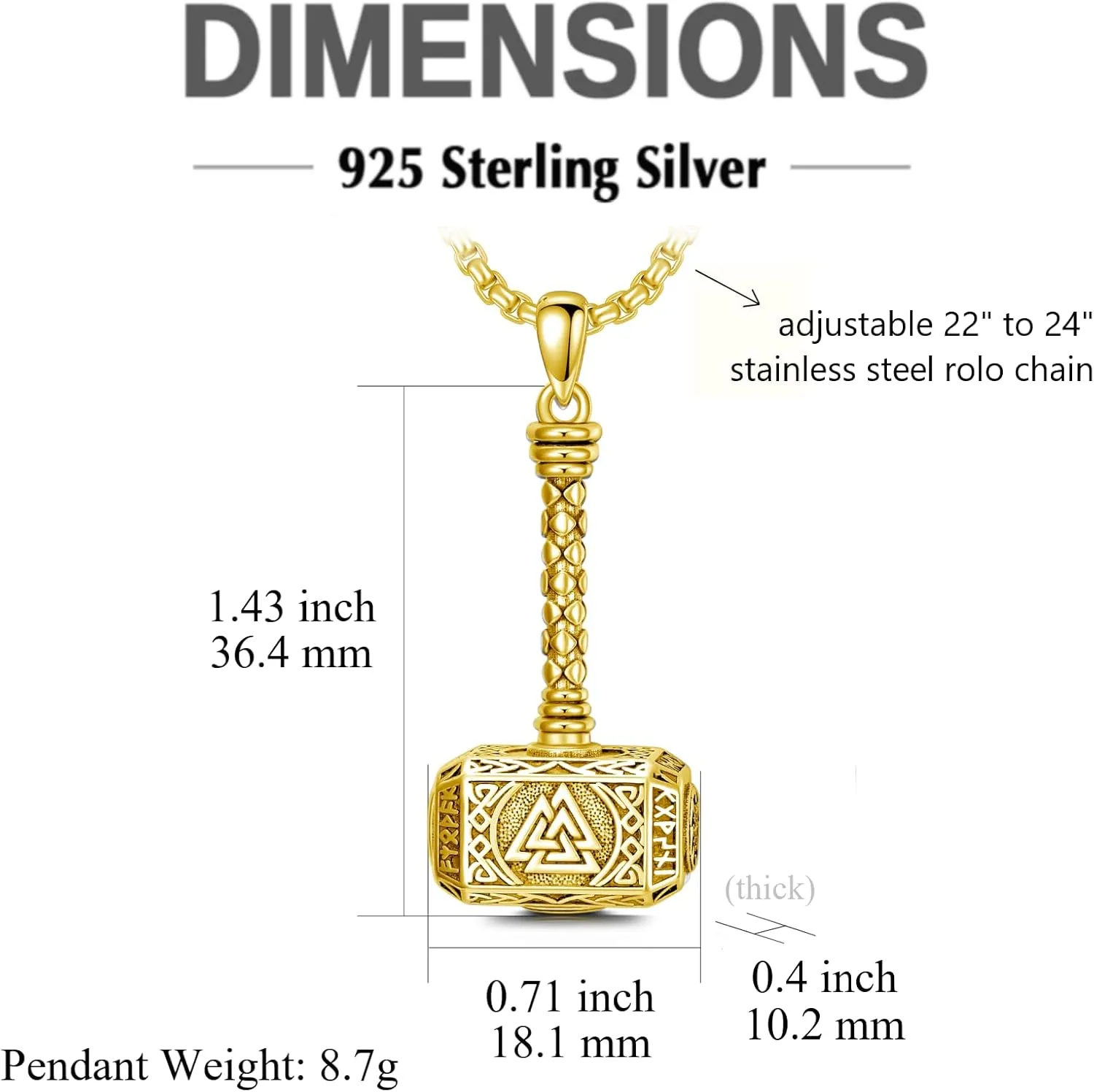SIMONLY Thors Hammer Necklace 925 Sterling Silver Turquoise Obsidian Tigers Eye Mjolnir Necklace Urn Necklaces for Ashes Viking Cremation Jewelry for Men Women Unisex