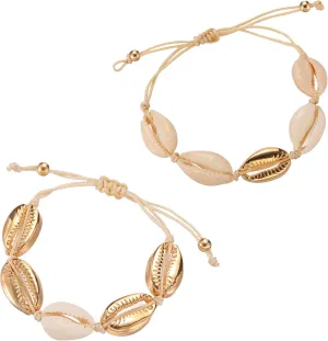 Softones 2Pcs Beach Shell Bracelet Anklet Set for Women Summer Handmade Bracelets Ankle Bracelet Adjustable