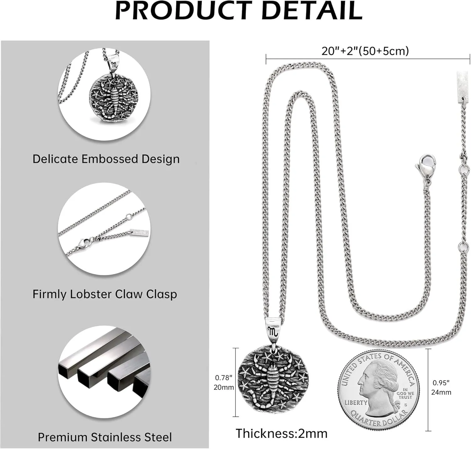 Speroto Zodiac Necklace for Men Women, Stainless Steel 12 Constellation Mens Necklace, Horoscope Astrology Embossed Zodiac Pendant Necklace, Ideal Gifts for Men Women Teens