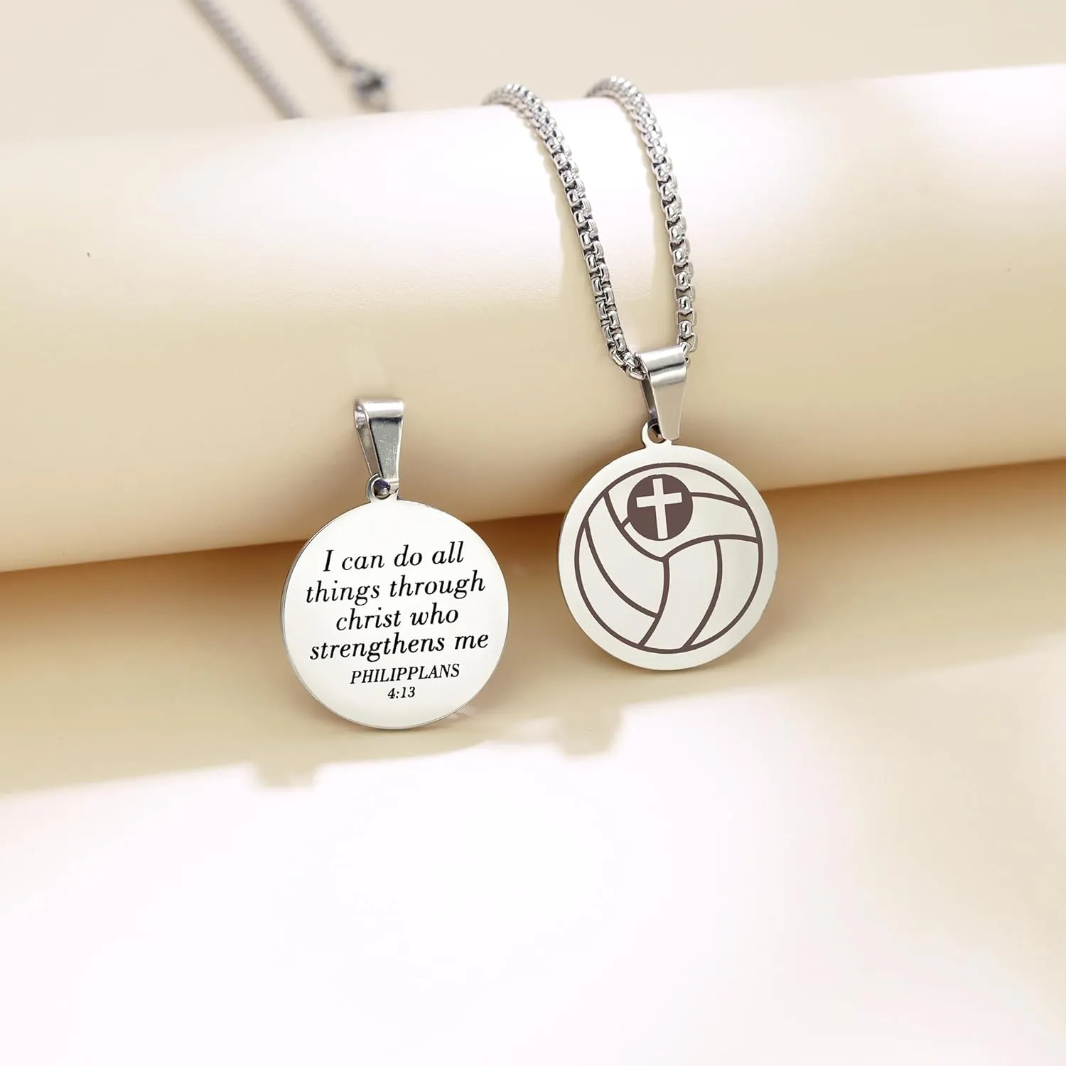 Sports Athletes Necklace with Inspiring Bible, Stainless Steel Cross Pendant Chain with Phil 4:13 Baseball Basketball Football Hockey Soccer Volleyball Pendant Jewelry Gifts for Men