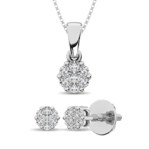 Sterling Silver 1/4 Ct.Tw. Diamond Flower Jewelry Set