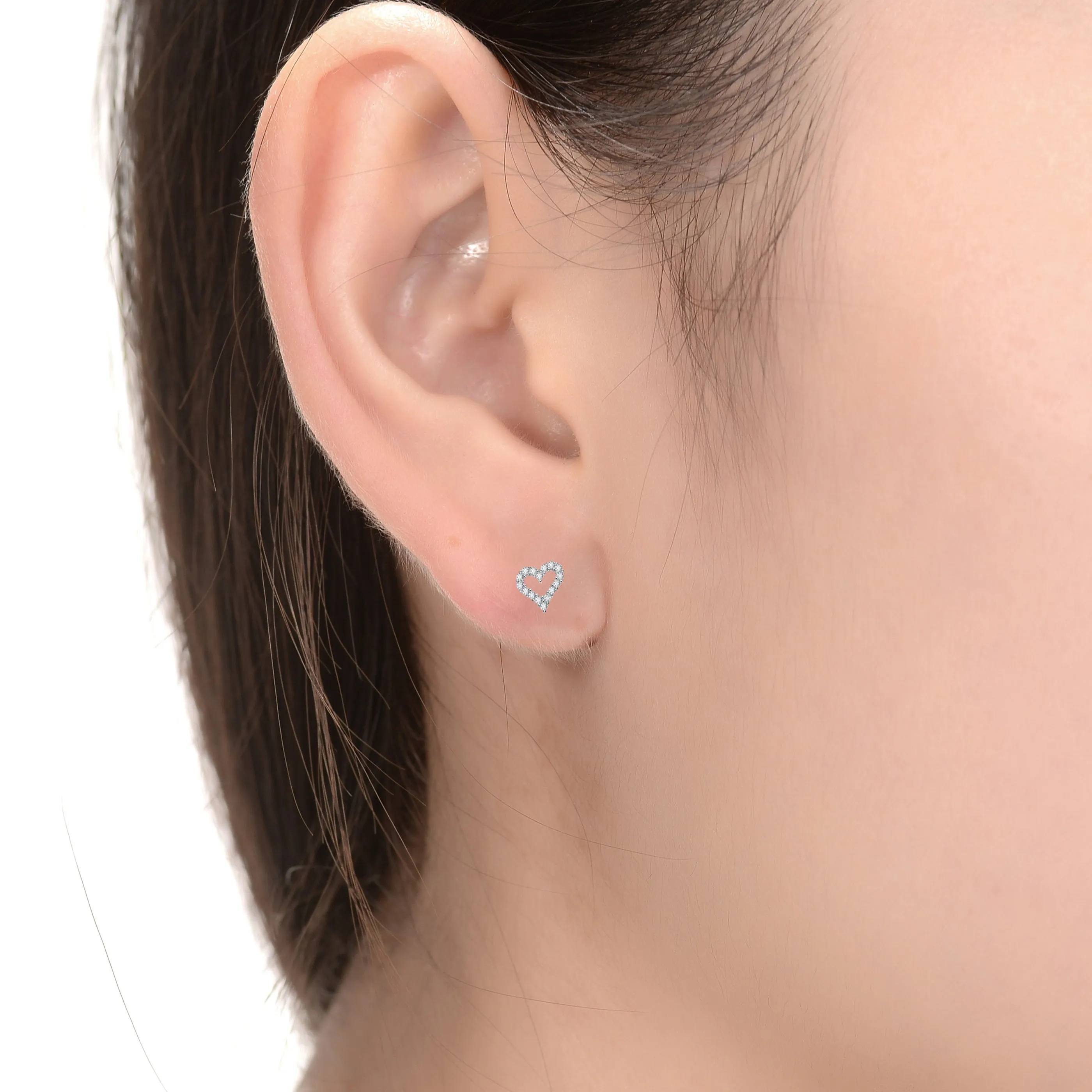 Sterling Silver with 1ctw Lab Created Moissanite French Pave Heart Halo Stud Earrings