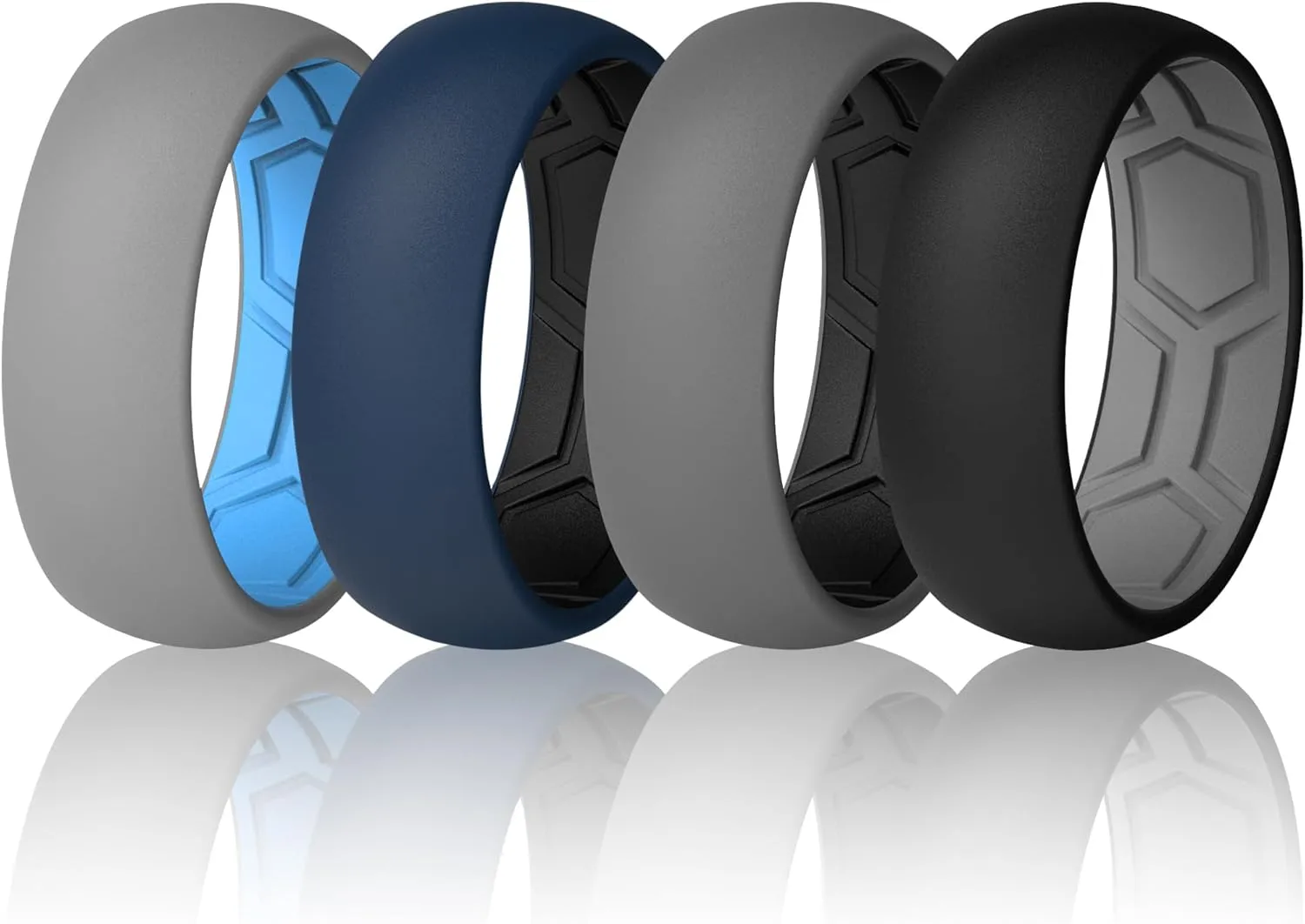 ThunderFit Men's Air Groove 7.8mm Wide 1.8mm Thick Silicone Rings, Variety Multipack 1-7