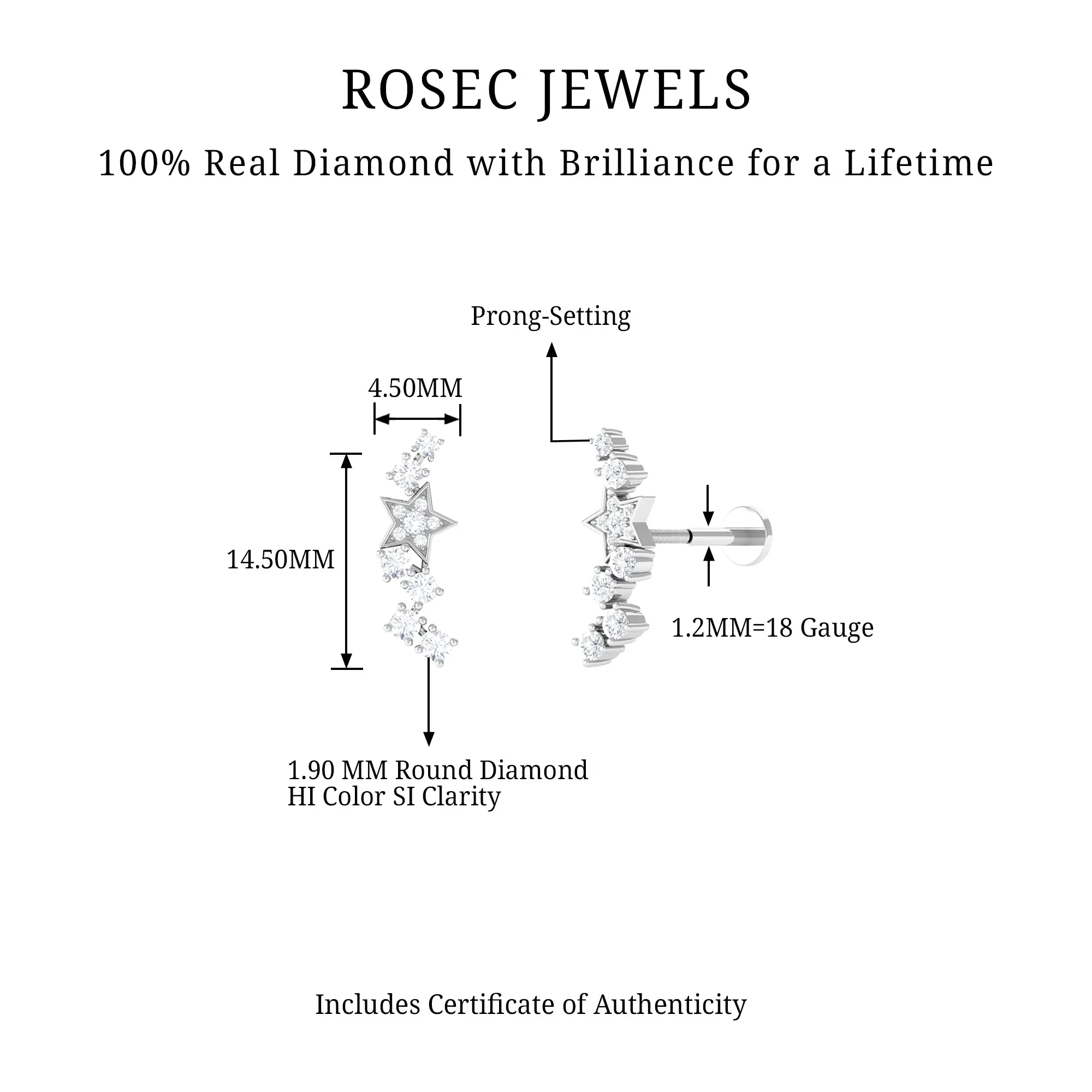 Unique Diamond Star Crawler Helix Earring