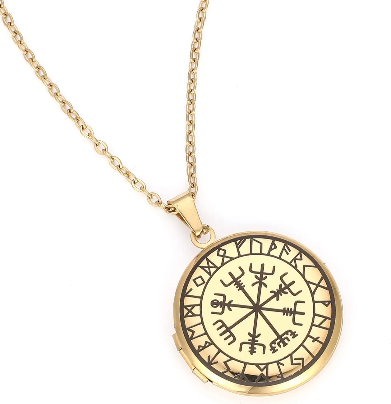 upper Viking necklace Norse Vegvisir -Locket Necklace That Holds Pictures in Stainless Steel, Nordic necklace with Runic Compass