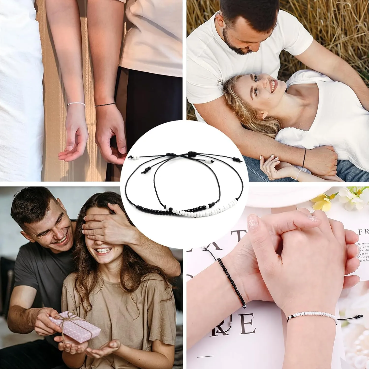 Valentine's Day Gift Best Friend Bracelets Couples Bracelets for 2 Matching Yin Yang His and Her Lover Bracelet Jewelry for Bff Friendship Relationship Boyfriend Girlfriend(Matching bead)