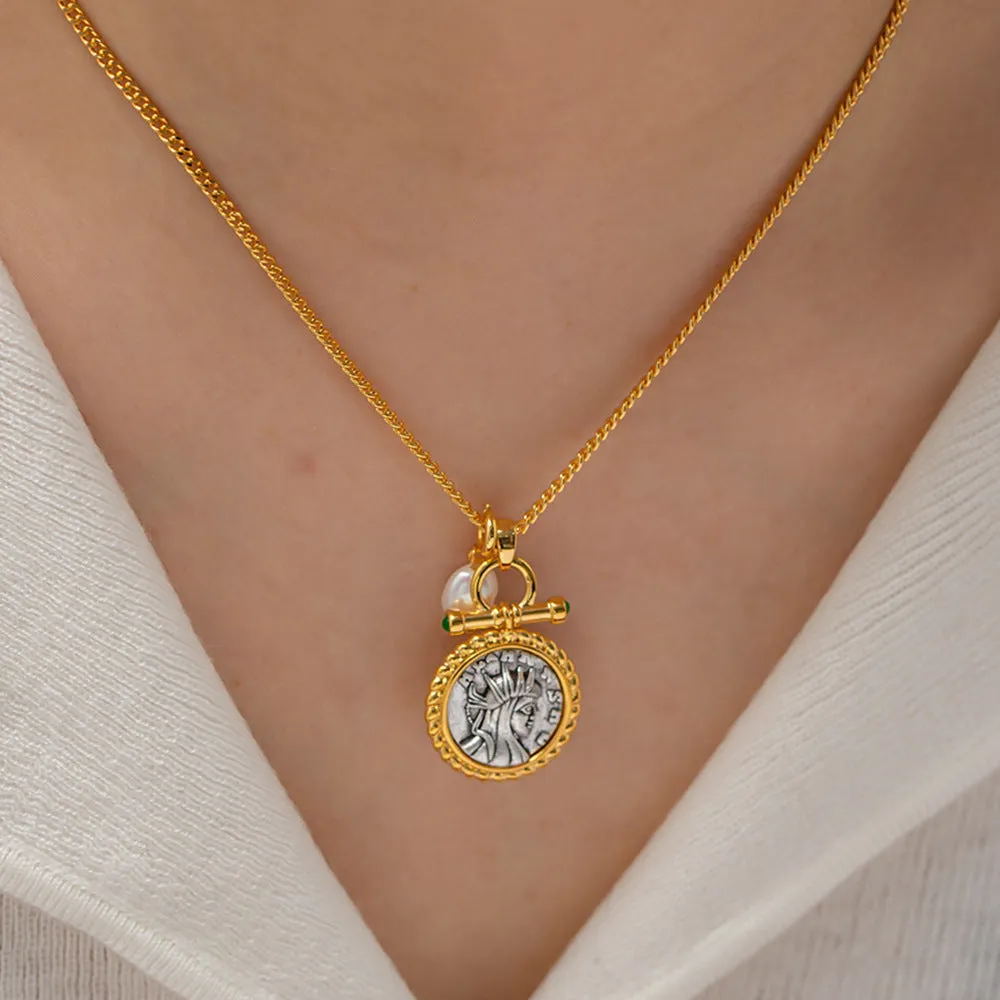 Vintage ancient coins Greek goddess Necklace