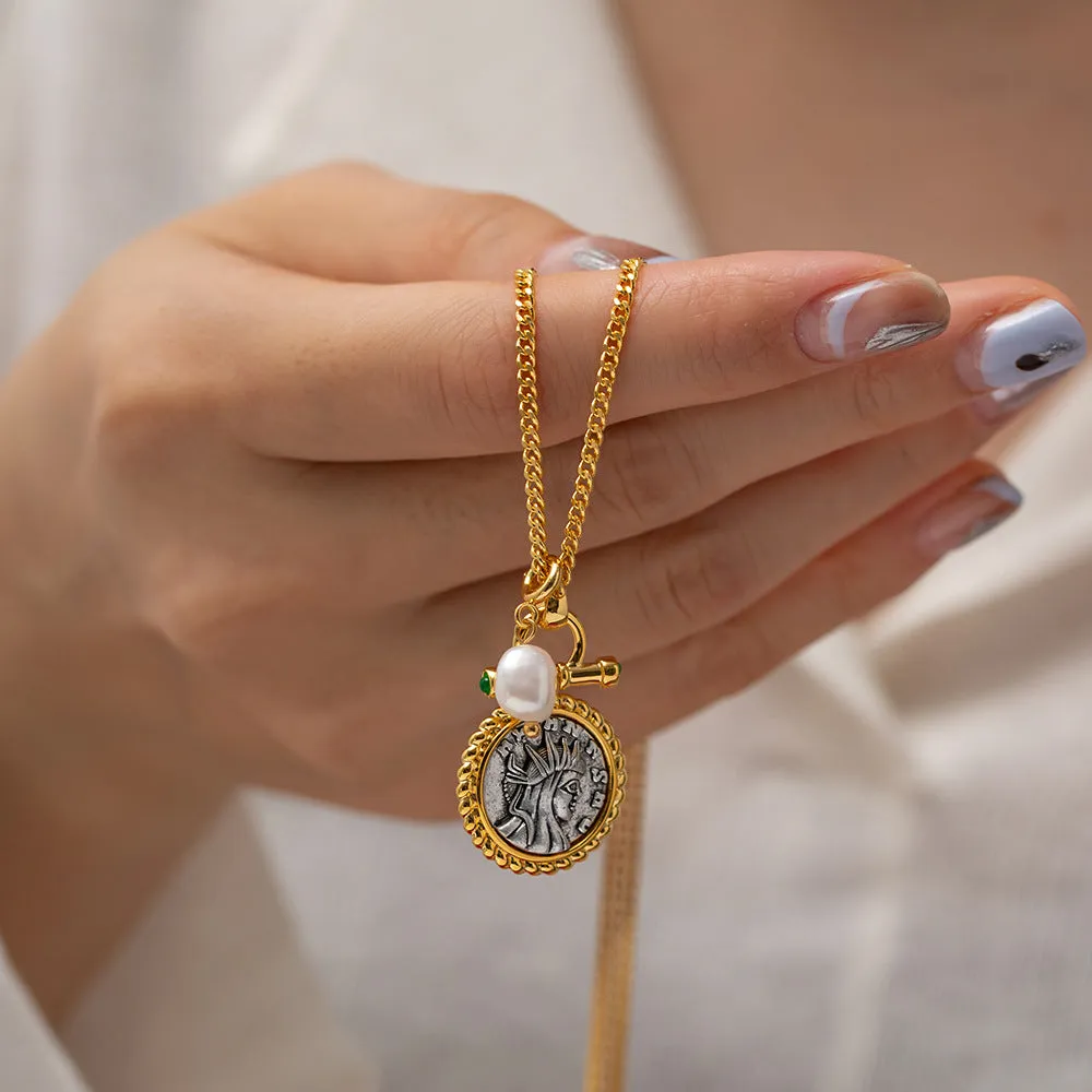 Vintage ancient coins Greek goddess Necklace