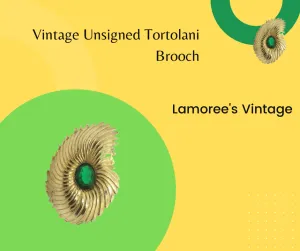 Vintage Unsigned Tortolani Abstract Brooch with Green Faceted Stone