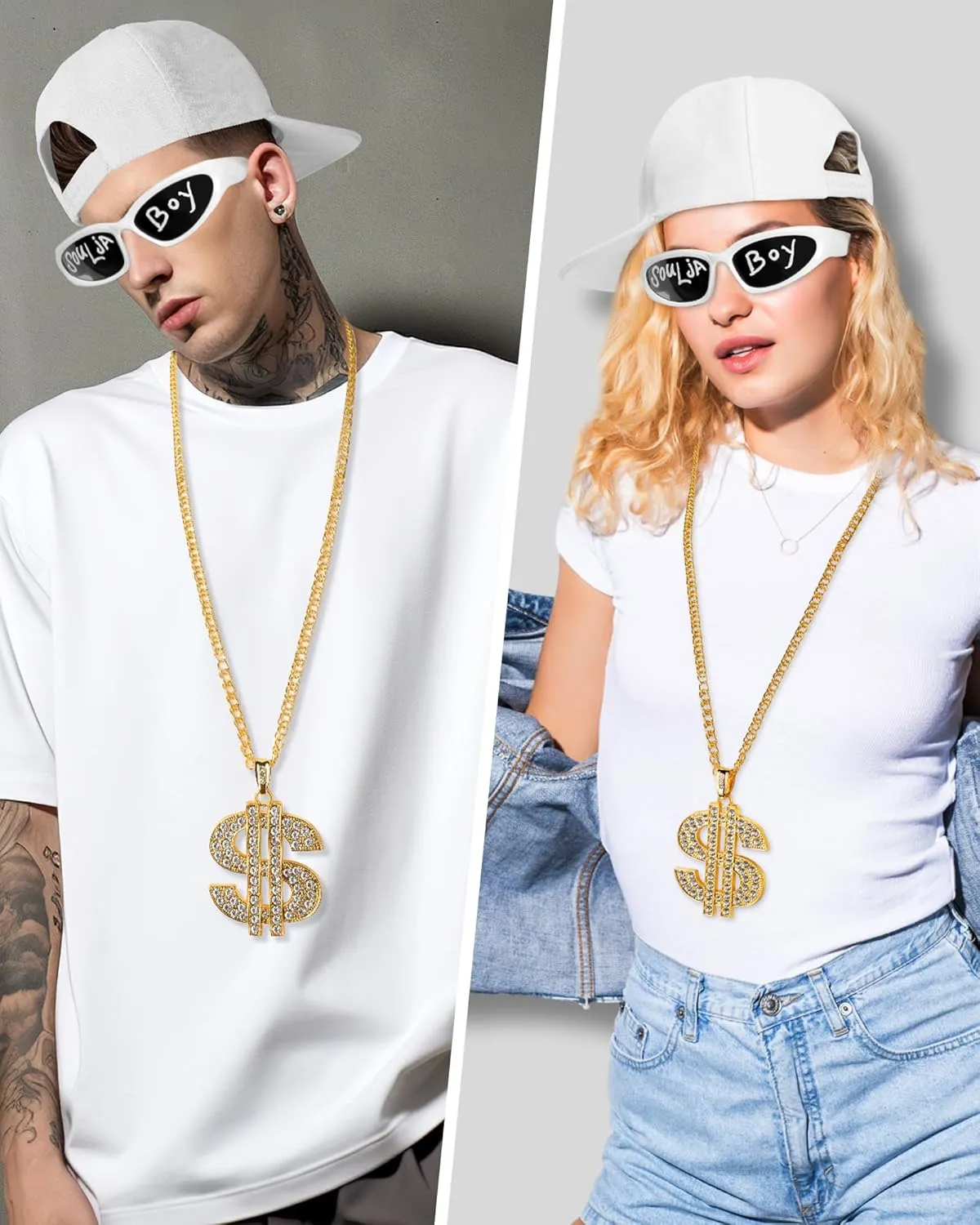 Yahenda 4 Pcs Hip Hop Costume Kit Rapper Accessories 2000s 80s 90s Outfit for Adults Rapper Sunglasses
