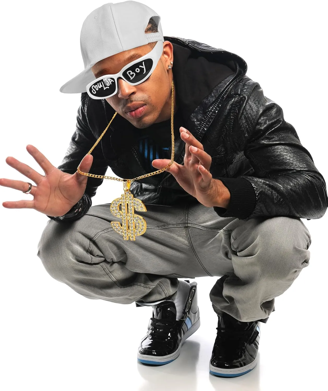 Yahenda 4 Pcs Hip Hop Costume Kit Rapper Accessories 2000s 80s 90s Outfit for Adults Rapper Sunglasses