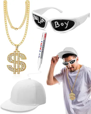 Yahenda 4 Pcs Hip Hop Costume Kit Rapper Accessories 2000s 80s 90s Outfit for Adults Rapper Sunglasses
