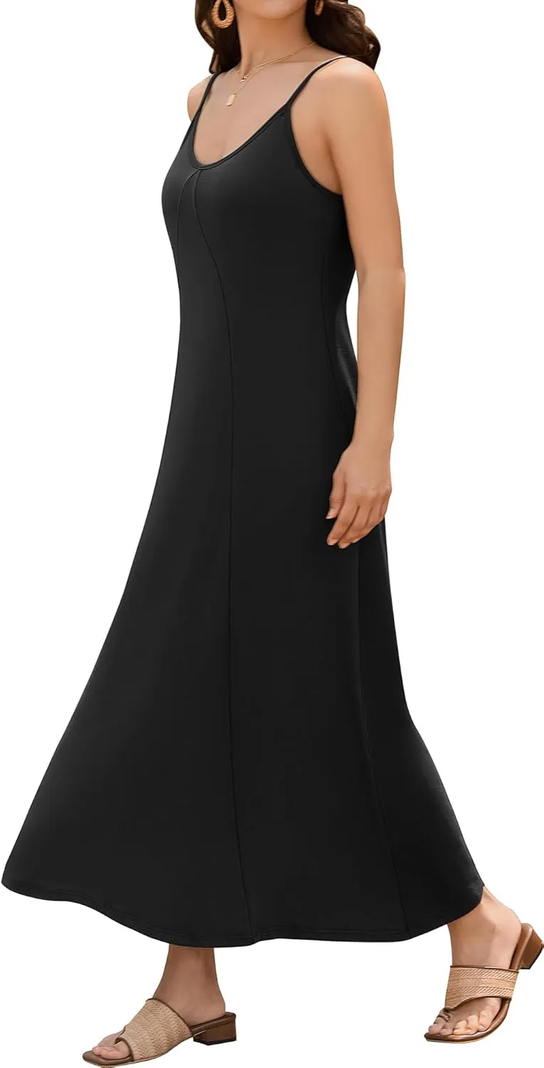 ZAFUL Women's 2025 Summer Casual A-Line Maxi Dress Sleeveless Halter Spaghetti Strip Loose Long Flowy Beach Dresses