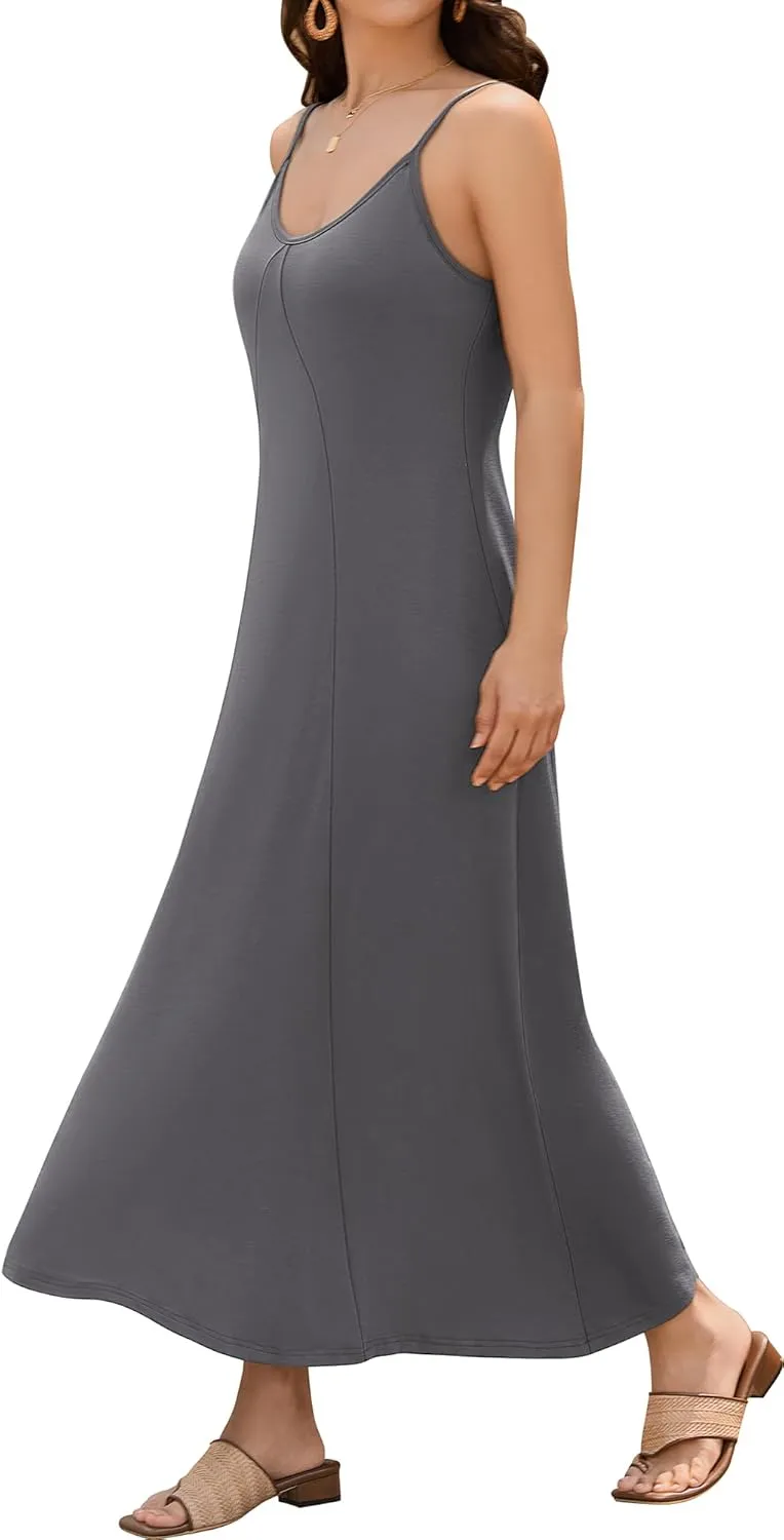 ZAFUL Women's 2025 Summer Casual A-Line Maxi Dress Sleeveless Halter Spaghetti Strip Loose Long Flowy Beach Dresses