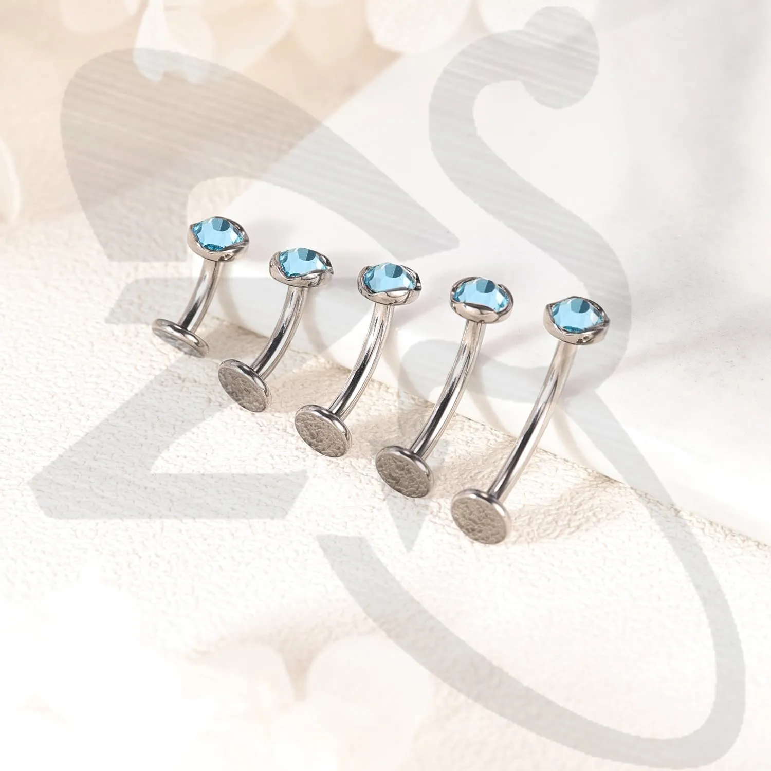 ZS ASTM F136 Titanium Belly Button Ring, 14G Cubic Zirconia Navel Jewelry, 6/8/10/12/14MM Internally Threaded Long Bar Navel Barbell Stud Flat Back Belly Piercing