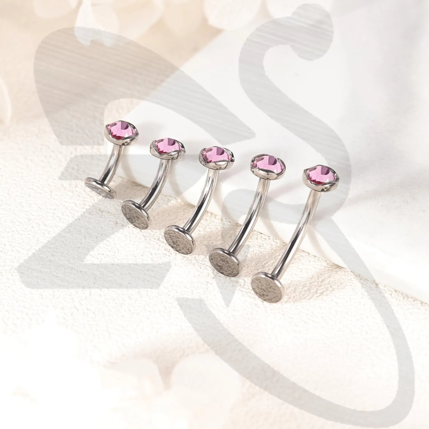 ZS ASTM F136 Titanium Belly Button Ring, 14G Cubic Zirconia Navel Jewelry, 6/8/10/12/14MM Internally Threaded Long Bar Navel Barbell Stud Flat Back Belly Piercing