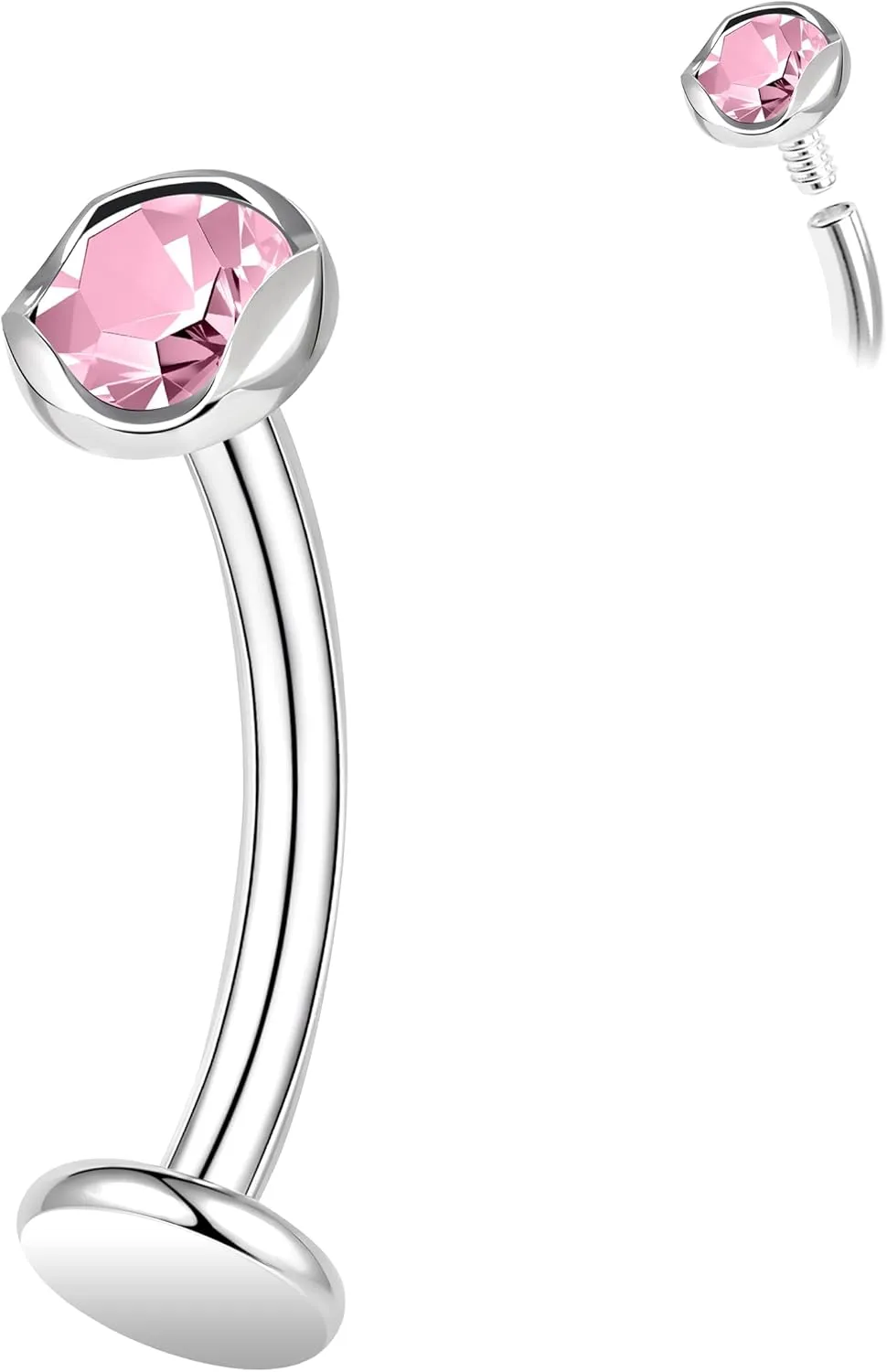 ZS ASTM F136 Titanium Belly Button Ring, 14G Cubic Zirconia Navel Jewelry, 6/8/10/12/14MM Internally Threaded Long Bar Navel Barbell Stud Flat Back Belly Piercing