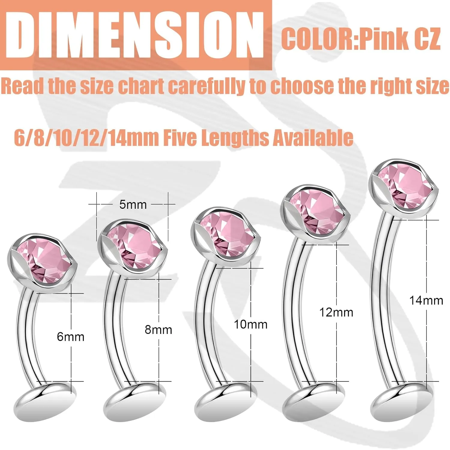 ZS ASTM F136 Titanium Belly Button Ring, 14G Cubic Zirconia Navel Jewelry, 6/8/10/12/14MM Internally Threaded Long Bar Navel Barbell Stud Flat Back Belly Piercing