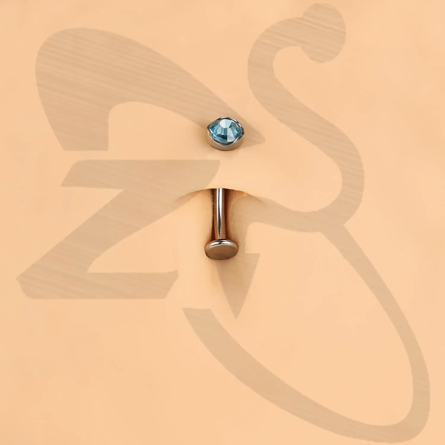 ZS ASTM F136 Titanium Belly Button Ring, 14G Cubic Zirconia Navel Jewelry, 6/8/10/12/14MM Internally Threaded Long Bar Navel Barbell Stud Flat Back Belly Piercing
